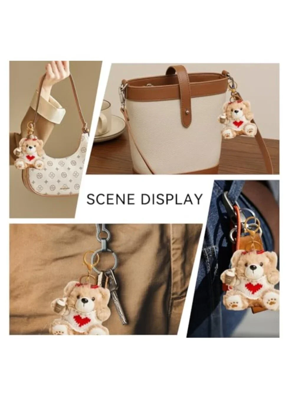 Plush Bear Charm Keychain Kawaii, Bag Charms for Women Girls, Cute Key Ring